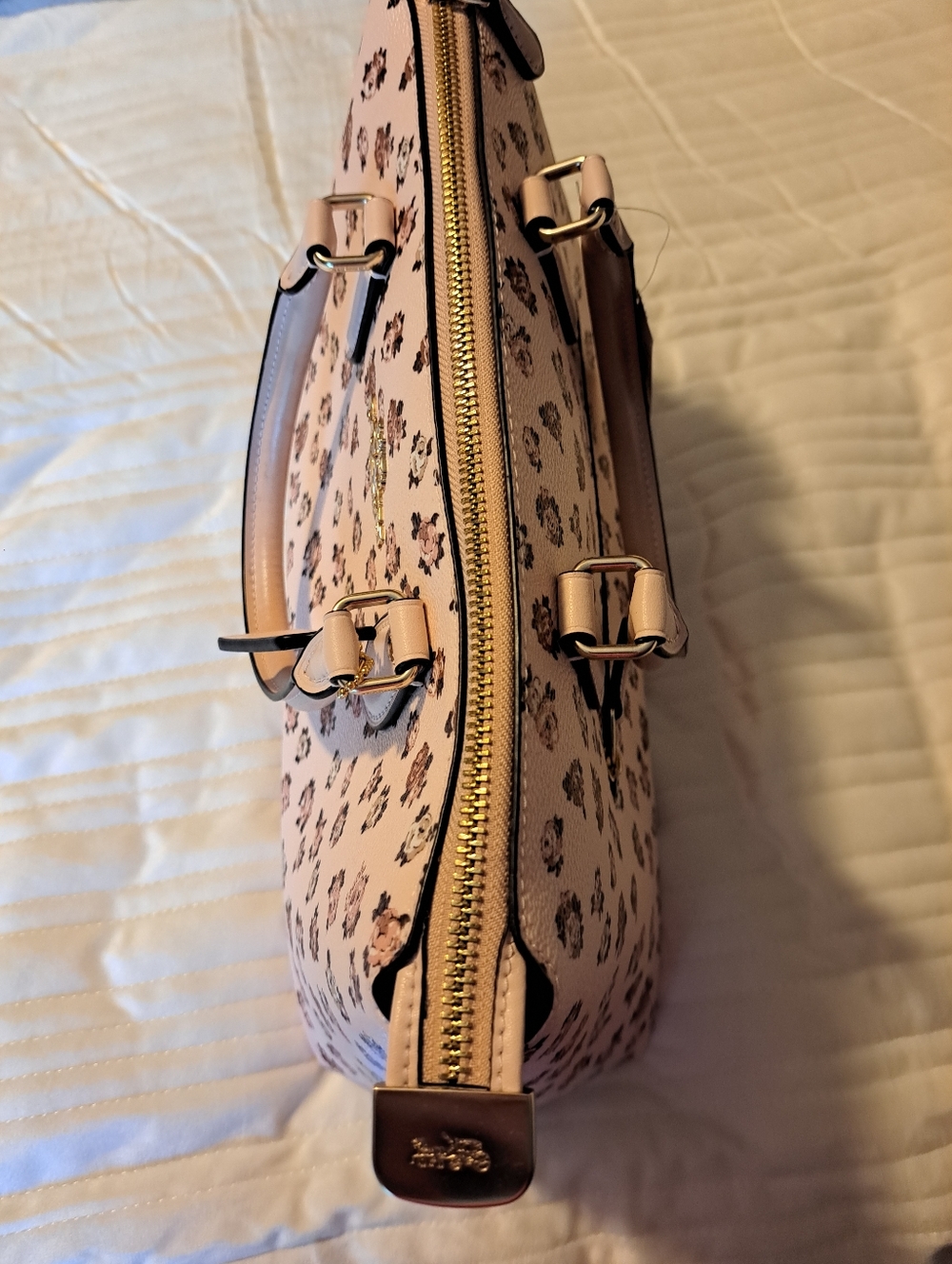 Coach Pink Floral Satchel with Gold-Tone Logo - Picture 4 of 5